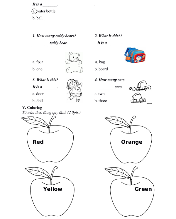 Bài kiểm tra cuối học kì 1 lớp 2 năm 2016