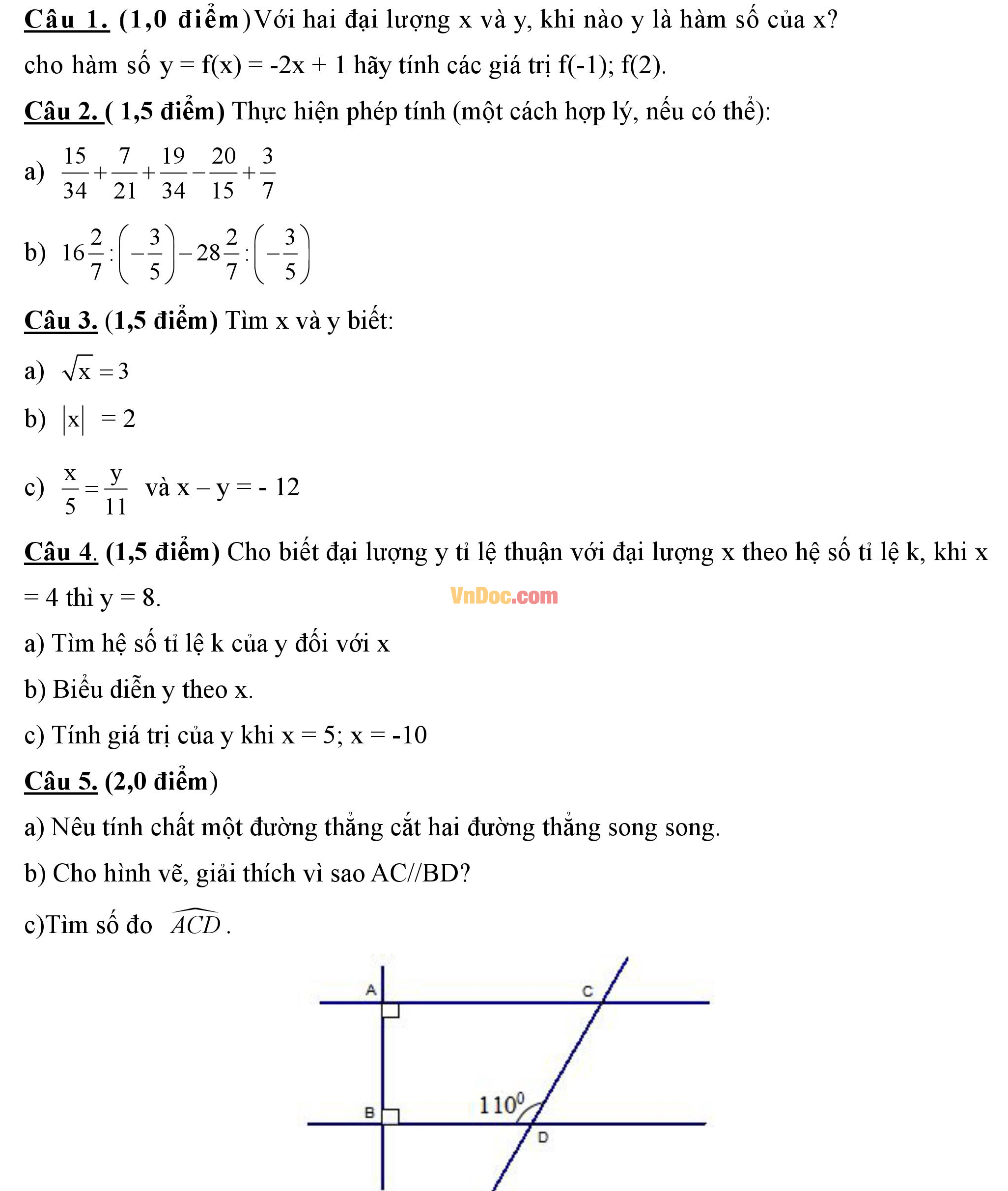 Đề thi hk1 môn Toán lớp 7