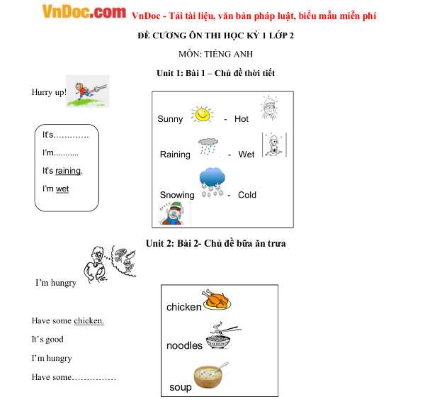 Bài tập tiếng Anh cho trẻ em lớp 2 có đáp án Bài tập tiếng Anh cho trẻ em lớp 2