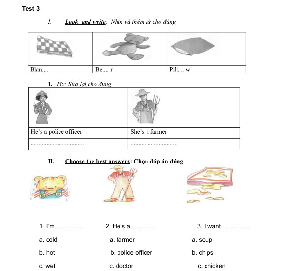 Đề thi học kỳ 1 môn tiếng Anh lớp 2 có đáp án