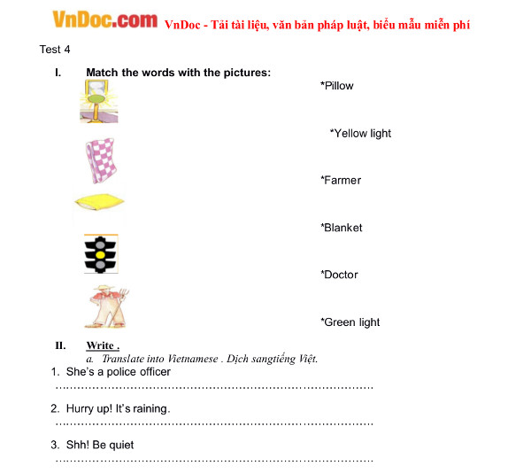 Đề thi học kì 1 lớp 2 Đề kiểm tra tiếng Anh lớp 2 học kỳ 1 cho bé