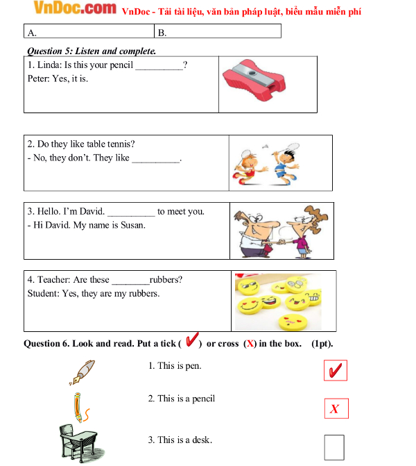 Đề kiểm tra tiếng Anh lớp 3 chương trình mới có đáp án Đề kiểm tra tiếng Anh lớp 3 chương trình mới