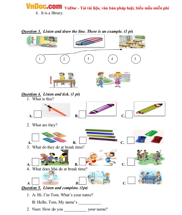 Đề kiểm tra tiếng Anh lớp 3 chương trình mới Đề kiểm tra học kỳ 1 tiếng Anh lớp 3