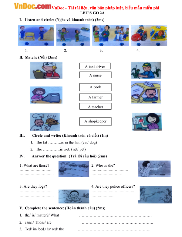 Bộ Đề thi học kỳ 1 môn Tiếng Anh lớp 5 Chương trình Let’s Go 2A