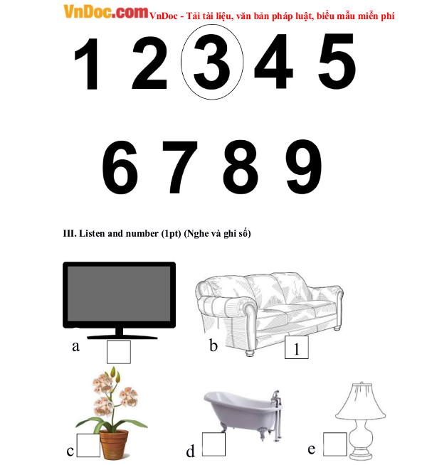 Đề kiểm tra Tiếng Anh Lớp 2 có đáp án