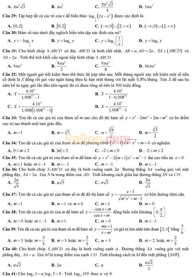 Đề thi thử THPT Quốc gia năm 2017 môn Toán trắc nghiệm - Sở GD&ĐT Vĩnh Phúc Đề thi thử THPT Quốc gia năm 2017 môn Toán trắc nghiệm