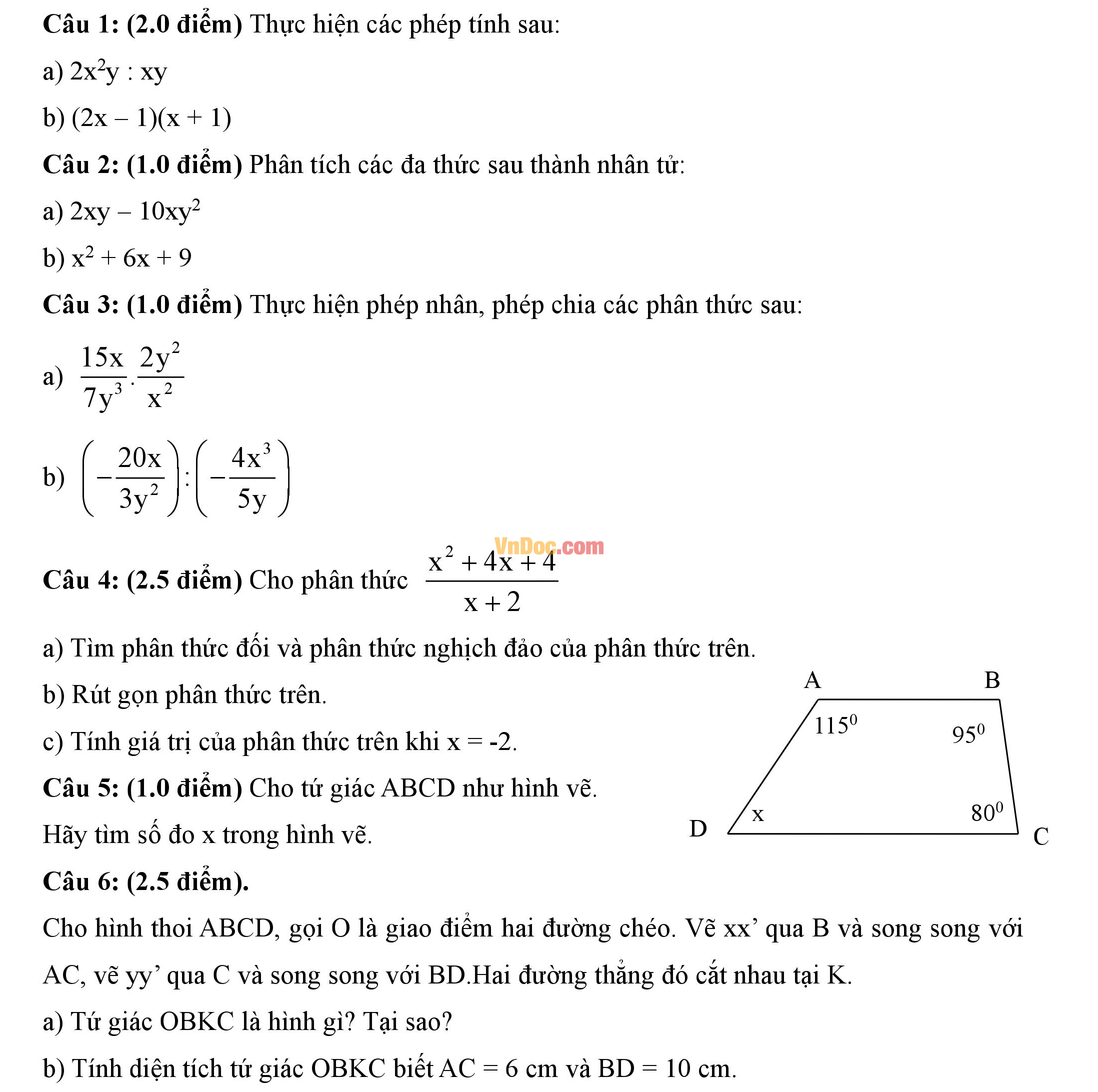 Đề thi hk1 môn toán lớp 8