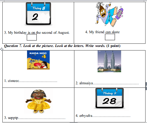 Đề thi học kỳ 1 môn Tiếng Anh lớp 4 có file nghe và đáp án