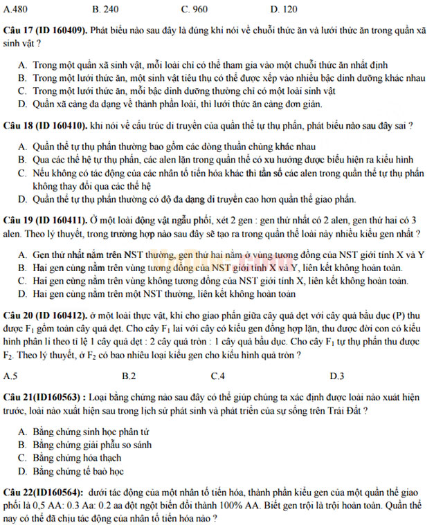 Đề thi thử THPT Quốc gia năm 2017 môn Sinh học trường THPT chuyên Khoa học tự nhiên có đáp án