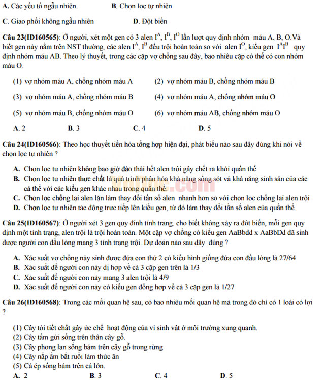 Đề thi thử THPT Quốc gia năm 2017 môn Sinh học trường THPT chuyên Khoa học tự nhiên có đáp án