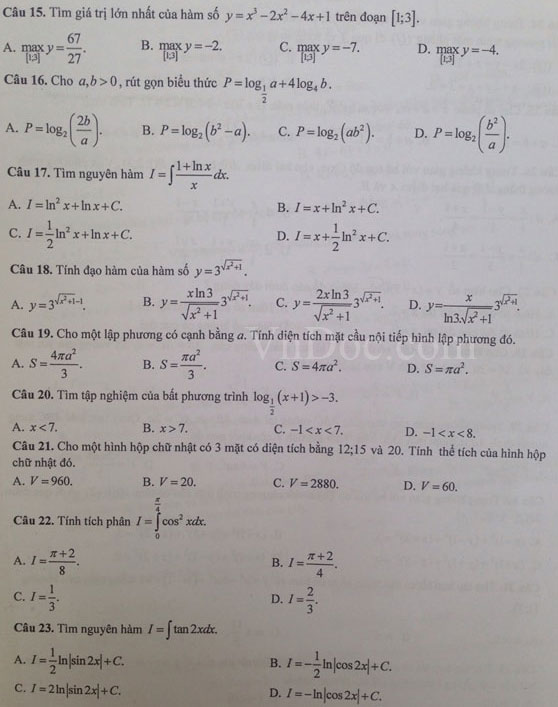 Đề thi thử THPT Quốc gia năm 2017 môn Toán trường THPT chuyên Khoa học tự nhiên - Đại học Quốc gia Hà Nội (Lần 1) Đề thi thử THPT Quốc gia năm 2017 môn Toán trường THPT chuyên Khoa học tự nhiên có đáp án