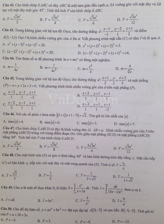 Đề thi thử THPT Quốc gia năm 2017 môn Toán trường THPT chuyên Khoa học tự nhiên - Đại học Quốc gia Hà Nội (Lần 1) Đề thi thử THPT Quốc gia năm 2017 môn Toán trường THPT chuyên Khoa học tự nhiên có đáp án