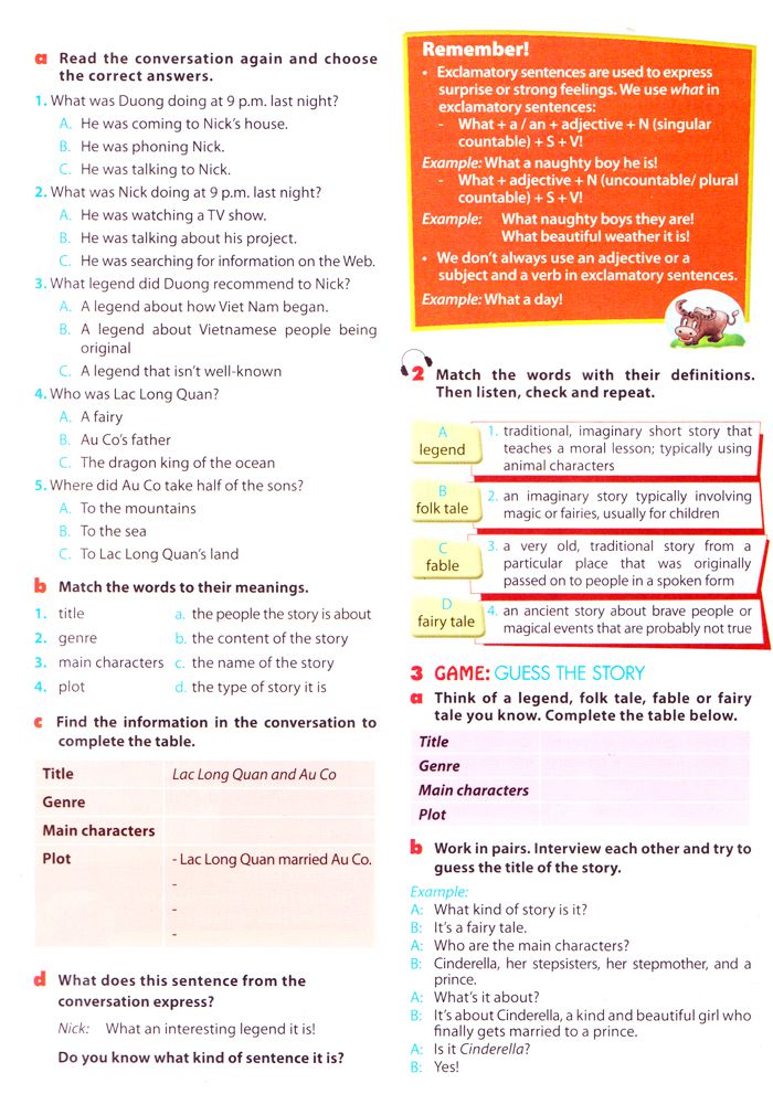 Unit 06. Folk Tales Bài tập Tiếng Anh lớp 8 Chương trình mới Unit 6: FOLK TALES