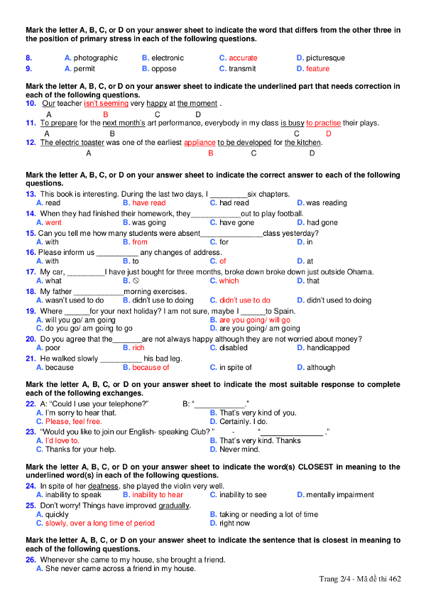 Kiểm tra học kì I lớp 10 Đề thi học kì 1 môn Tiếng Anh lớp 10 có đáp án