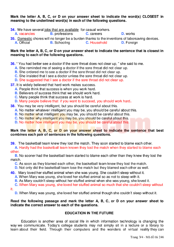 25 đề thi học kì 1 môn Tiếng Anh lớp 12 có đáp án