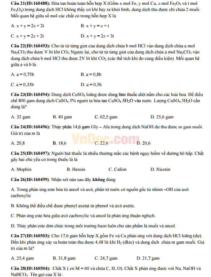 Đề thi thử THPT Quốc gia năm 2017 môn Hóa học trường THPT chuyên Khoa học tự nhiên có đáp án