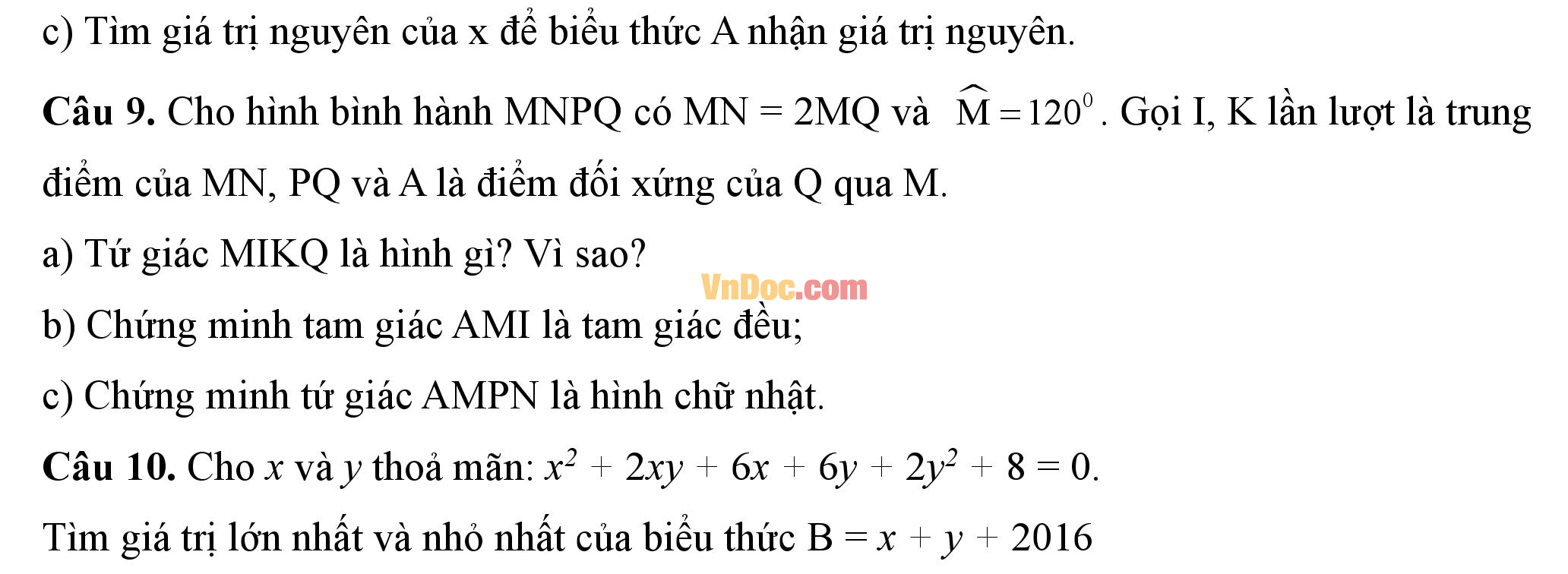 Đáp án đề thi hk1 môn Toán lớp 8