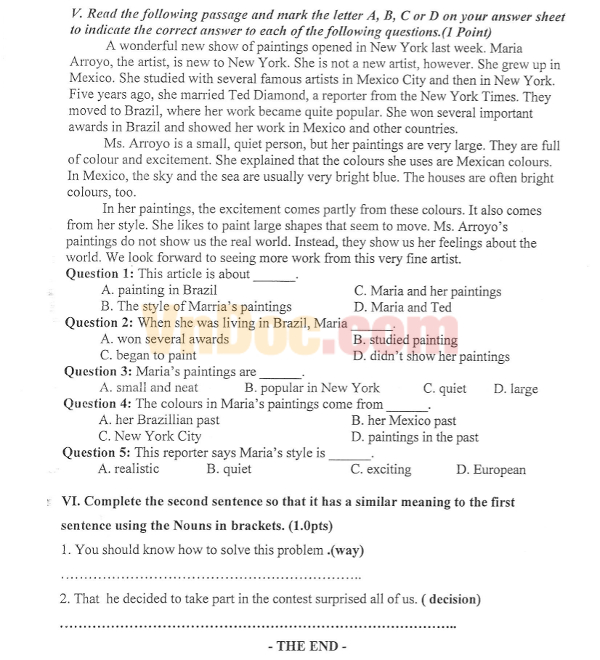 Đề thi giữa học kì 1 lớp 11 môn Tiếng Anh năm học 2016 Đề thi giữa học kỳ 1 môn Tiếng Anh lớp 11 có đáp án