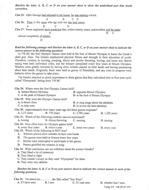 Đề thi giữa học kì 1 lớp 12 môn Anh 25 đề thi học kì 1 môn Tiếng Anh lớp 12 có đáp án