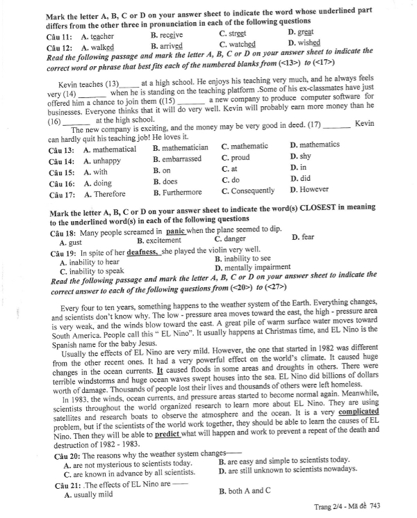 Đề thi học kì 1 môn Tiếng Anh lớp 10 có đáp án