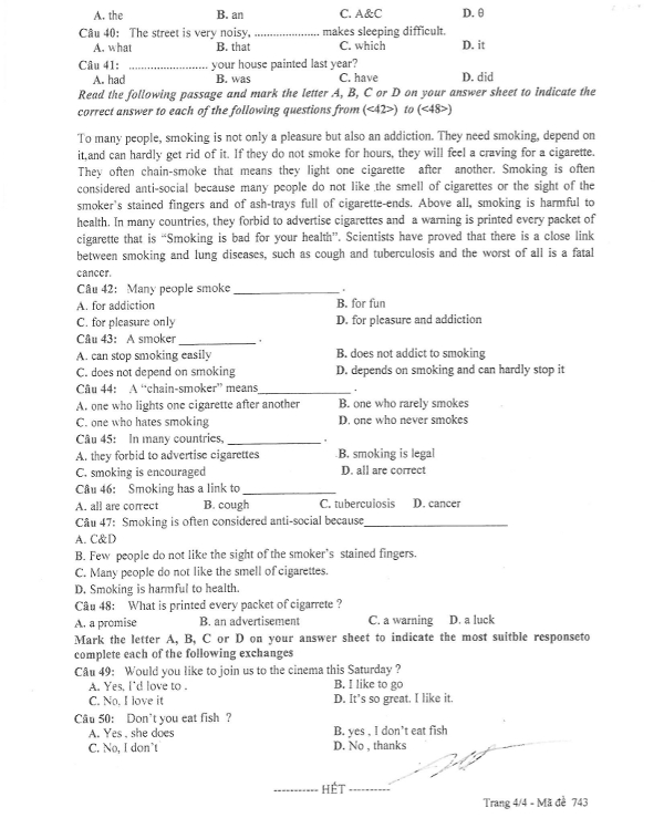 Đề Thi Học Kì 1 Tiếng Anh 10 chọn lọc có đáp án