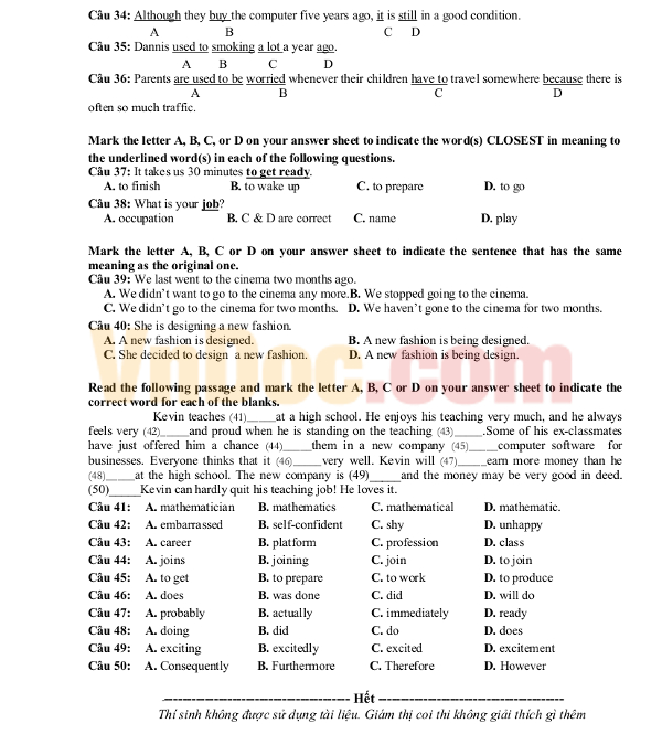 Kiểm tra học kì I lớp 10 