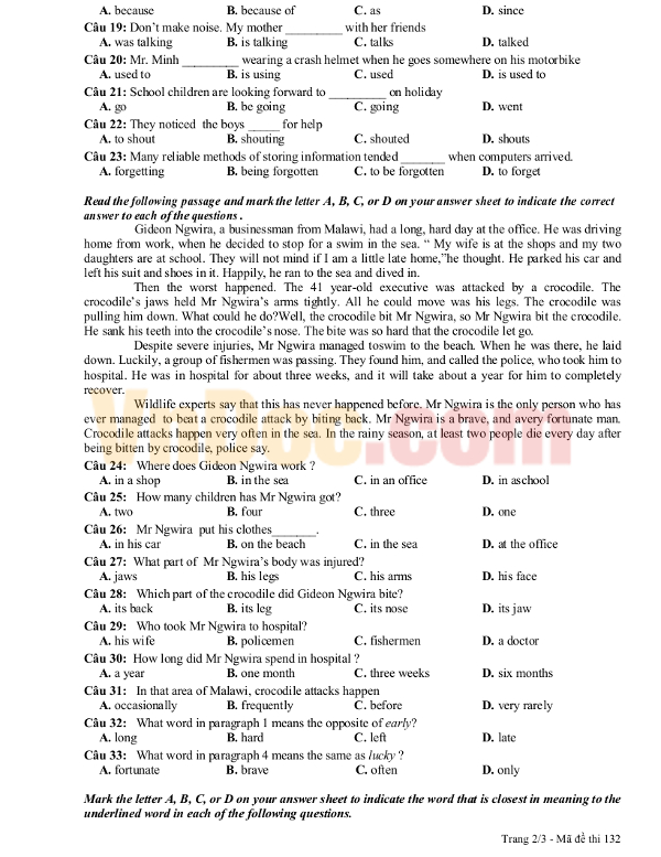 Đề Thi Học Kì 1 Tiếng Anh 11 chọn lọc