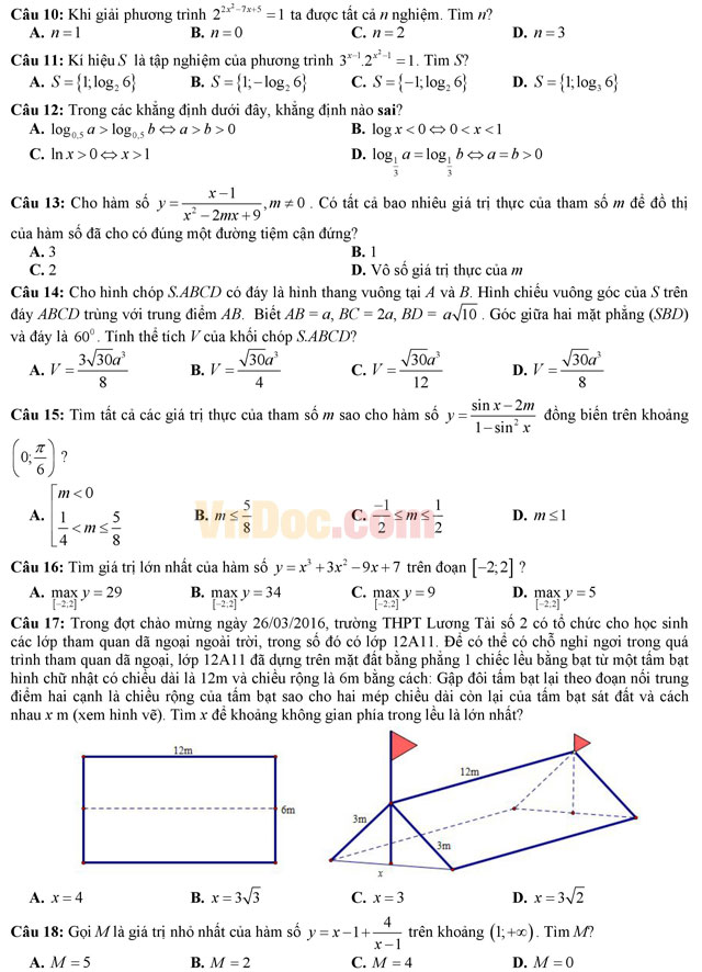 Đề thi thử THPT Quốc gia năm 2017 môn Toán trắc nghiệm có đáp án