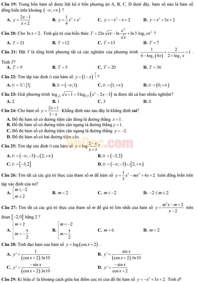 Đề thi thử THPT Quốc gia năm 2017 môn Toán trắc nghiệm có đáp án