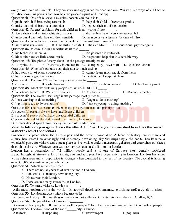 Đề thi khảo sát đầu năm Khối 11 - Tiếng Anh