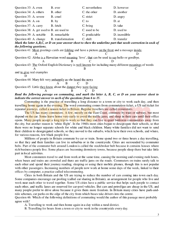 Đáp án đề khảo sát chất lượng môn Tiếng Anh lớp 12