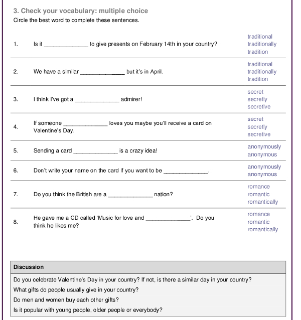 English exercises: Valentine's Day