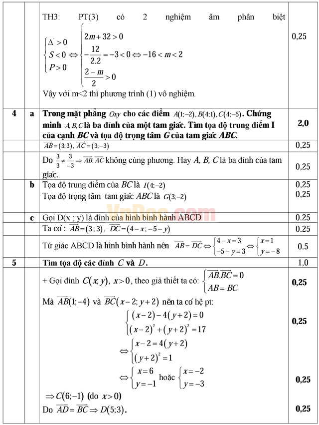 Đề thi học kì 1 môn Toán lớp 10 có đáp án