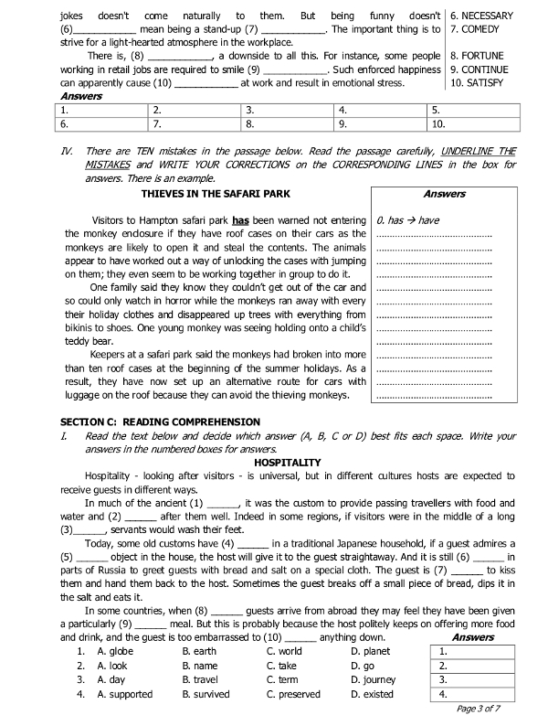 Đề thi học sinh giỏi lớp 12 vòng 1 môn tiếng anh