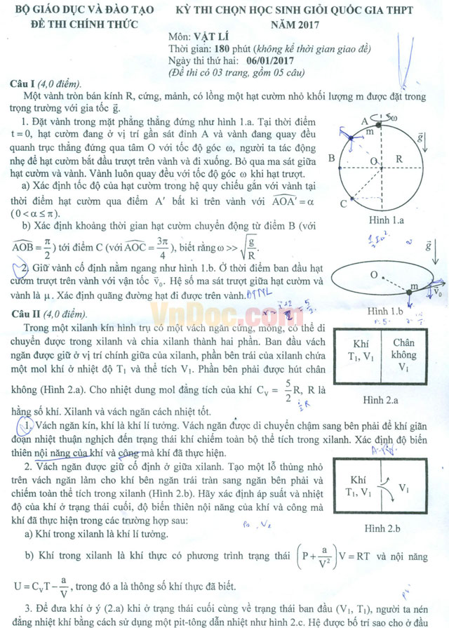 Đề thi học sinh giỏi quốc gia THPT môn Vật lý năm 2017 (Ngày thứ hai)