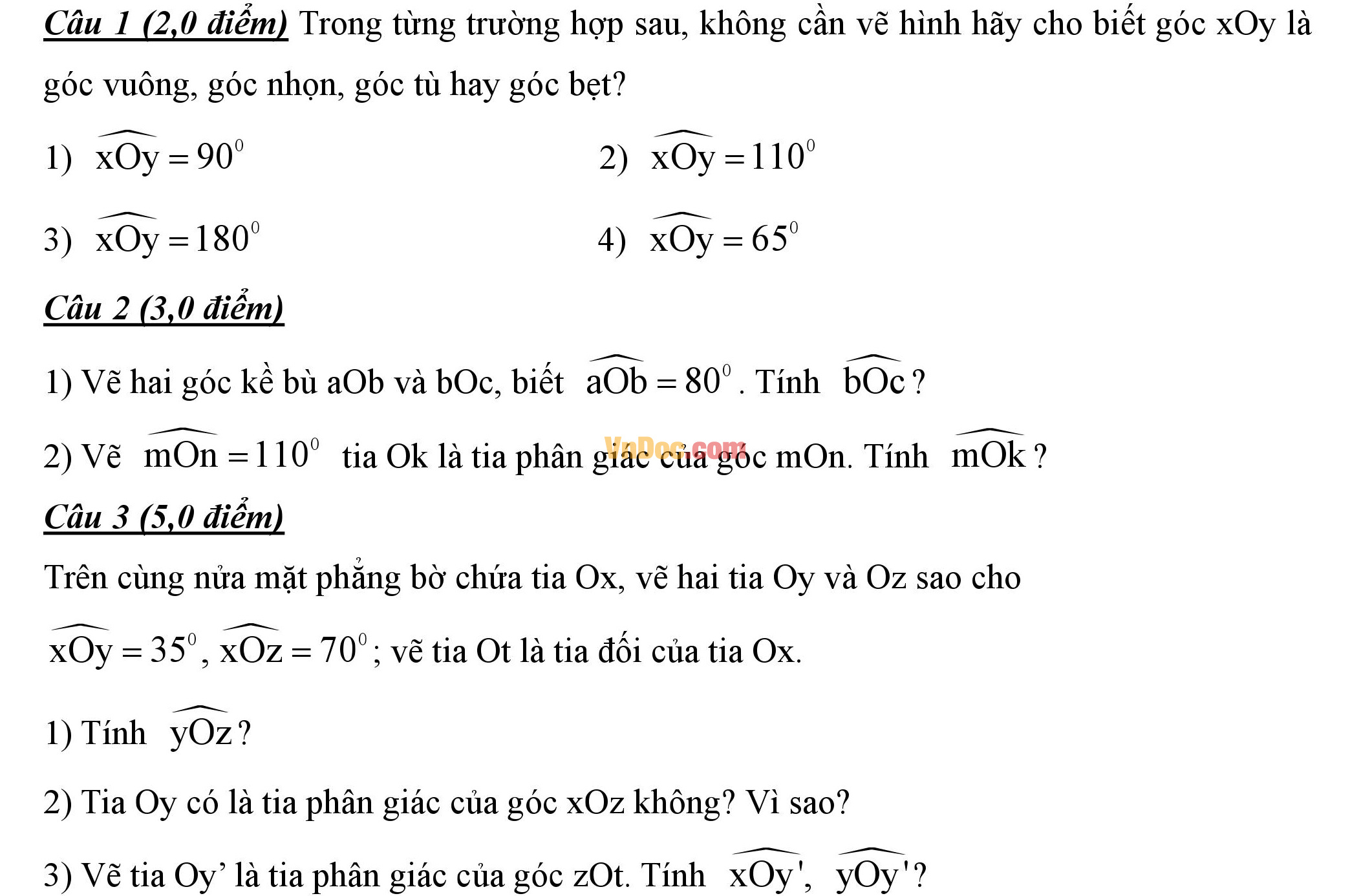 Đề thi giữa hk2 môn Toán hình học lớp 6