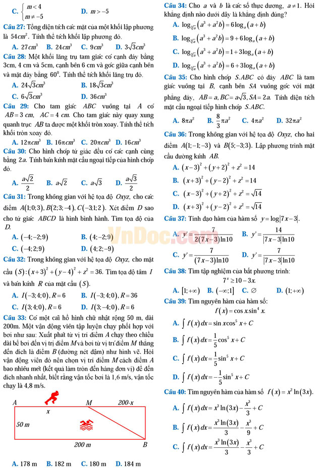 Đề thi thử THPT Quốc gia năm 2017 môn Toán trắc nghiệm trường THPT Chuyên Hạ Long, Quảng Ninh Đề thi thử THPT Quốc gia năm 2017 môn Toán trắc nghiệm có đáp án