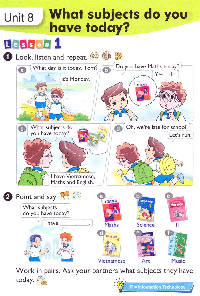 Tiếng Anh Lớp 4: UNIT 8 WHAT SUBJECTS DO YOU HAVE TO DAY?