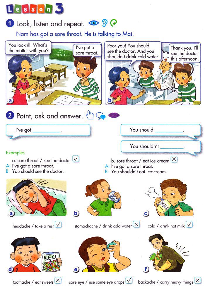 Giáo án Tiếng Anh Grade 5 unit 11: What's the matter with you?