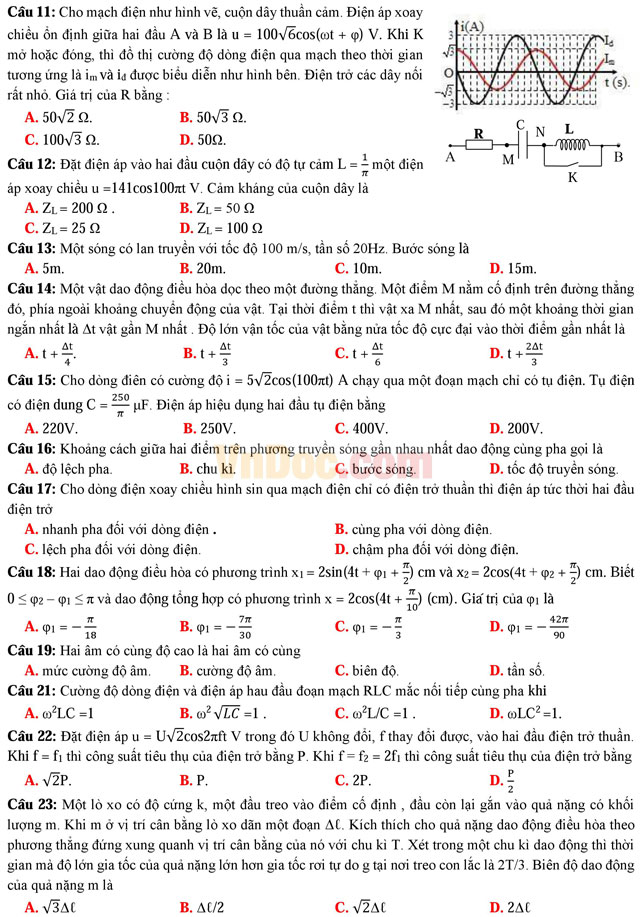 Đề thi thử THPT Quốc gia năm 2017 môn Vật lý có đáp án