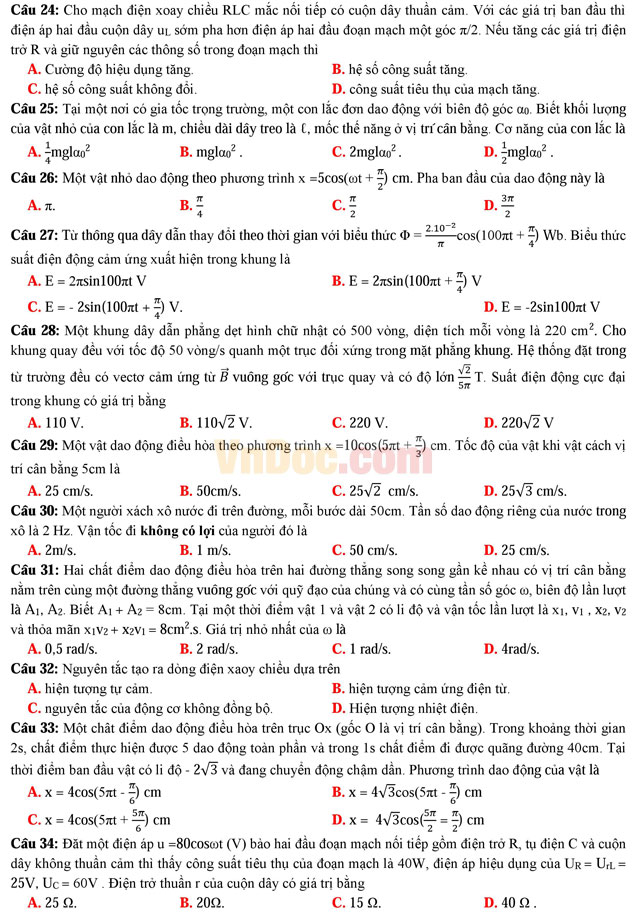 Đề thi thử THPT Quốc gia năm 2017 môn Vật lý có đáp án