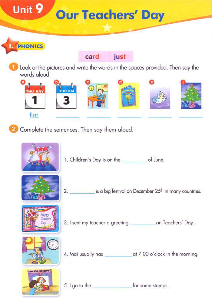 Bài tập Tiếng Anh lớp 5 Chương trình mới Unit 9: OUR TEACHERS DAY có đáp án Bài tập Tiếng Anh lớp 5 Chương trình mới Unit 9: OUR TEACHERS DAY