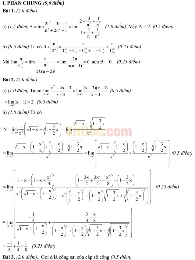 Đề thi giữa học kì 2 môn Toán lớp 11 có đáp án