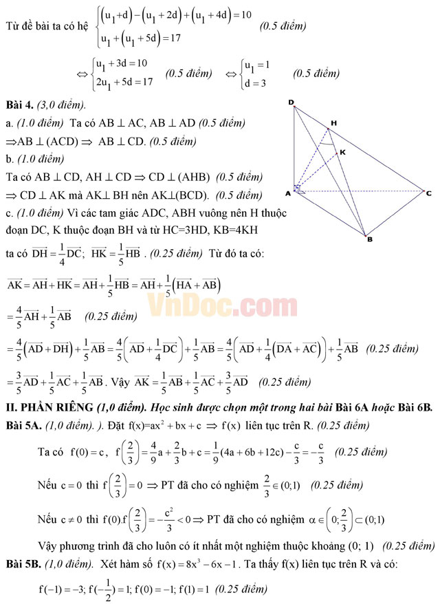 Đề thi giữa học kì 2 môn Toán lớp 11 có đáp án