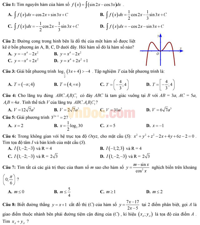Đề thi giáo viên dạy giỏi môn Toán cấp THPT có đáp án