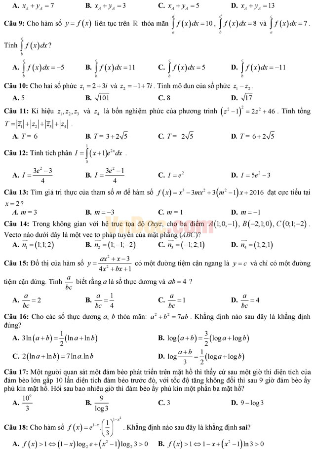 Đề thi giáo viên dạy giỏi môn Toán cấp THPT có đáp án