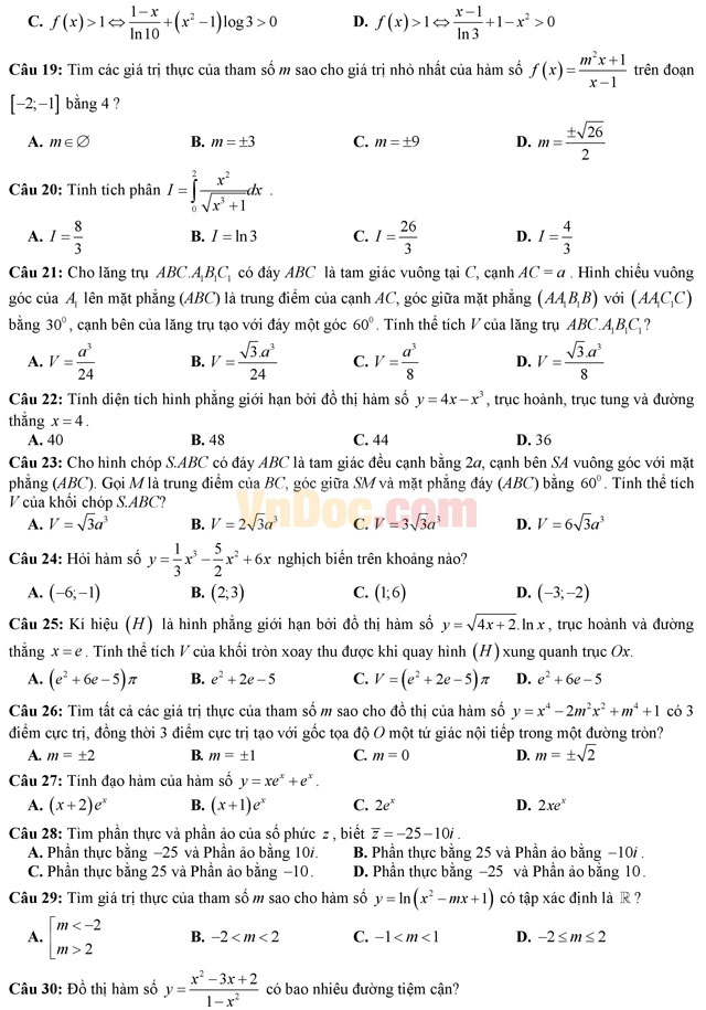 Đề thi giáo viên dạy giỏi môn Toán cấp THPT có đáp án
