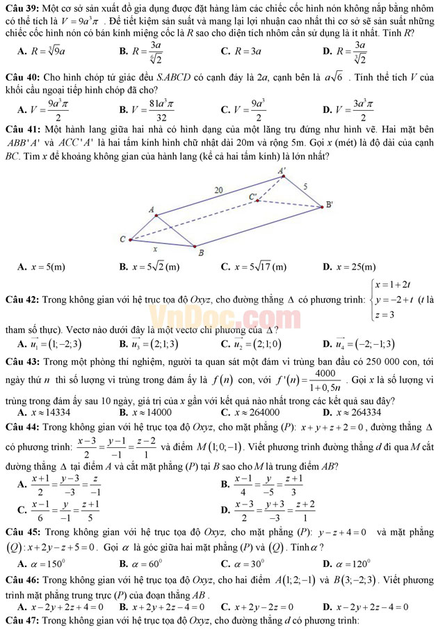 Đề thi giáo viên dạy giỏi môn Toán cấp THPT có đáp án