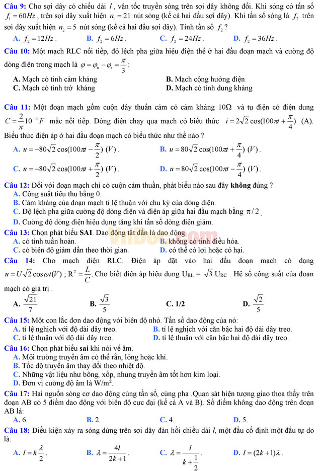 Đề thi thử THPT Quốc gia năm 2017 môn Vật lý có đáp án