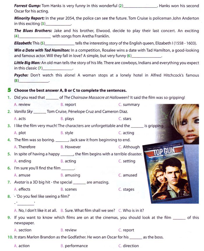 Bài tập trắc nghiệm Tiếng Anh lớp 7 Chương trình mới Unit 8: FILM